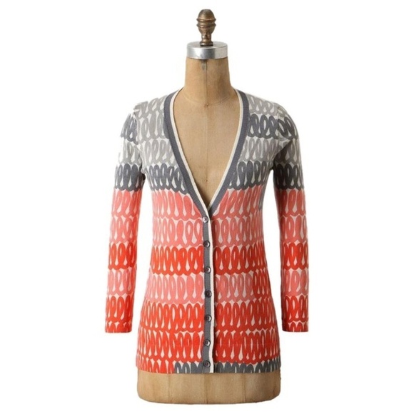 Anthropologie Cardigan Field Flower gray red abstract - Picture 1 of 7